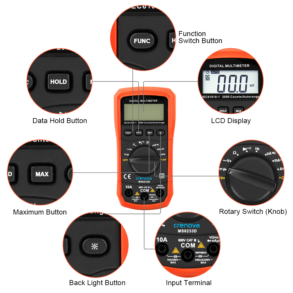 Crenova MS8233D Automatisch Digital Multimeter Tragbare Prüfvorrichtung